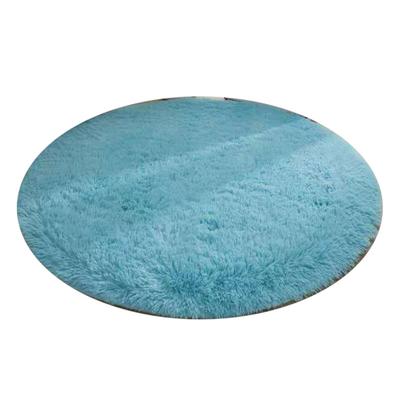 Floor Carpet Polyester Fiber Round Nordic Style Long Plush Soft Shaggy Rug for Home Bedroom Blue