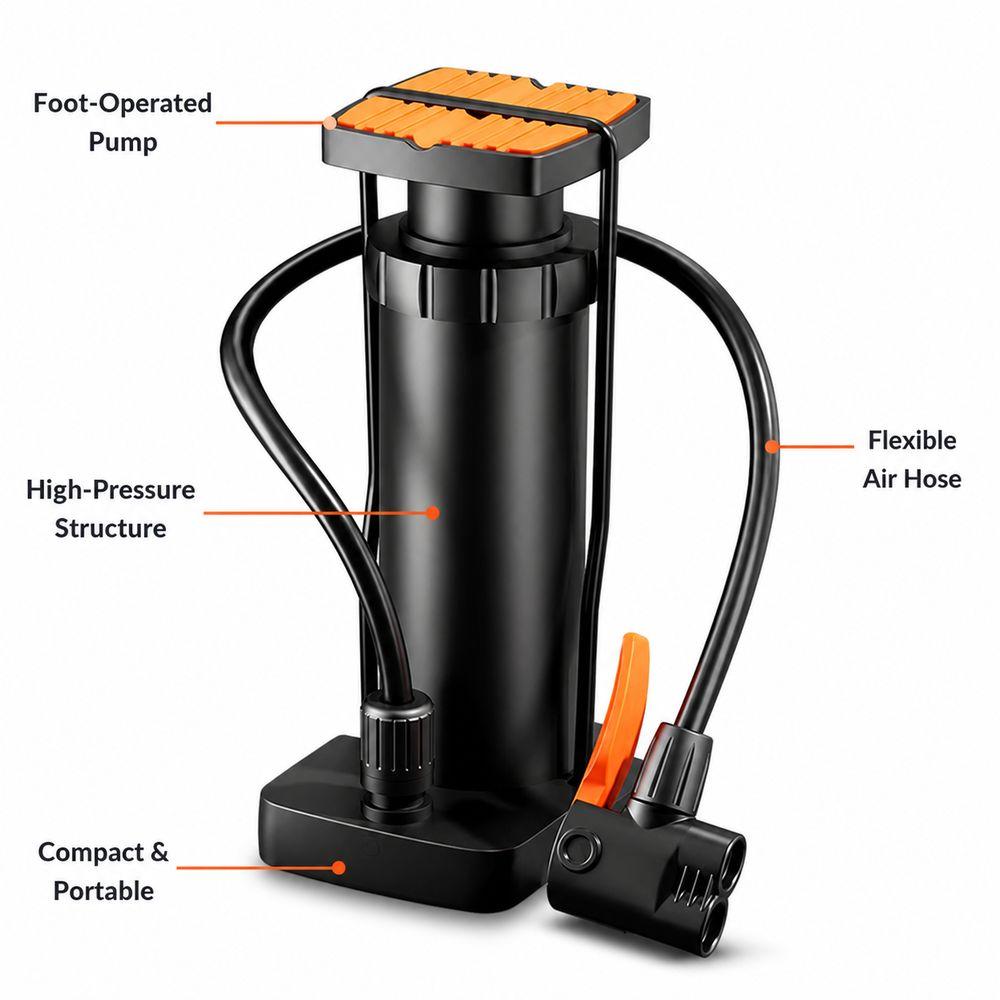 Flexible Hose Bicycle Tire Pump High Pressure Portable Tire Inflator Motorcycle Tires