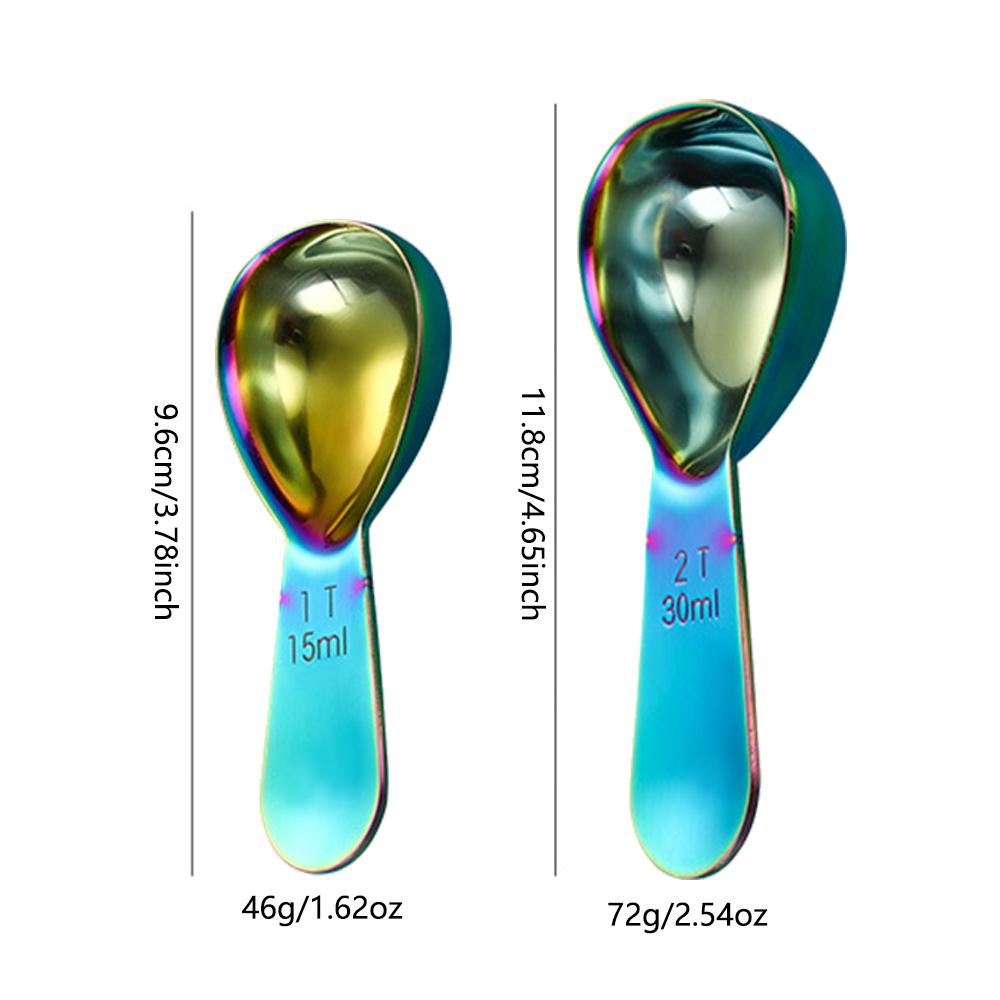 2Pcs Stainless Steel Coffee Bean Measuring Spoon Powder Scoop with Graduated Scale 30ml 15ml Baking Tools