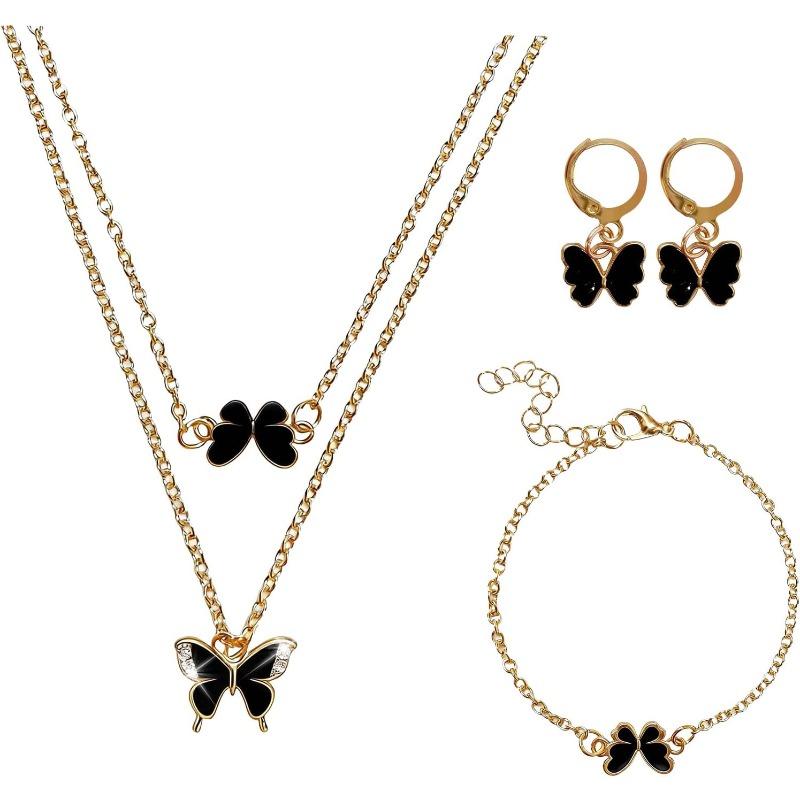 Butterfly gold plated jewelry set for women necklaces with matching earrings bracelet elegant jewelry for wedding party Valentines Day gift