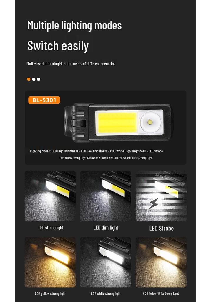 Dual-Sided COB Folding Work Light with Strong Magnet, High Brightness, and Emergency Flashlight Function