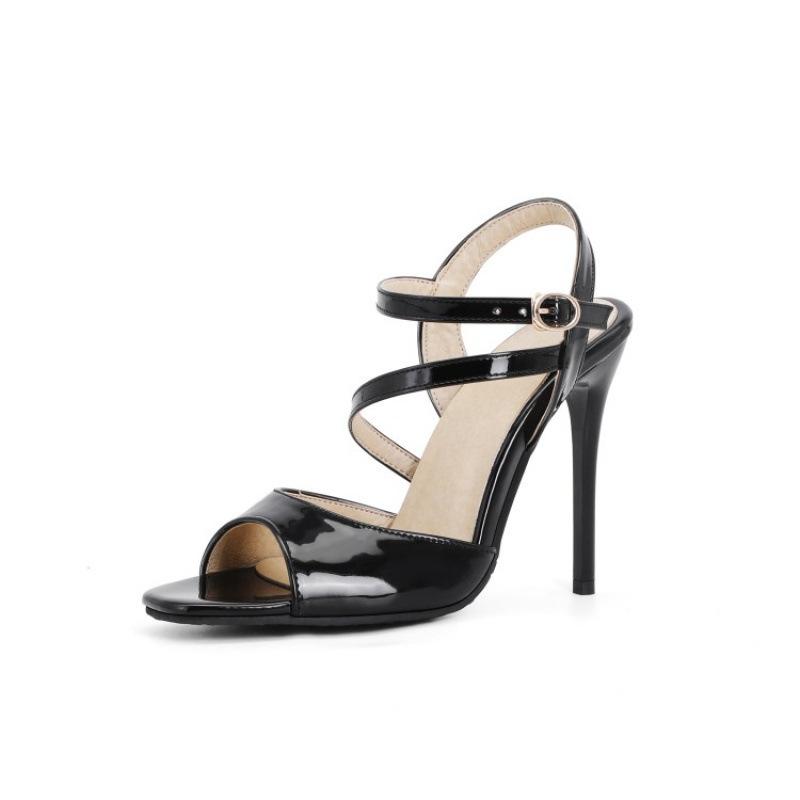 New women's high-heeled sandals summer patent leather casual Roman sandals new rubber soft sole large size shoes women's buckle