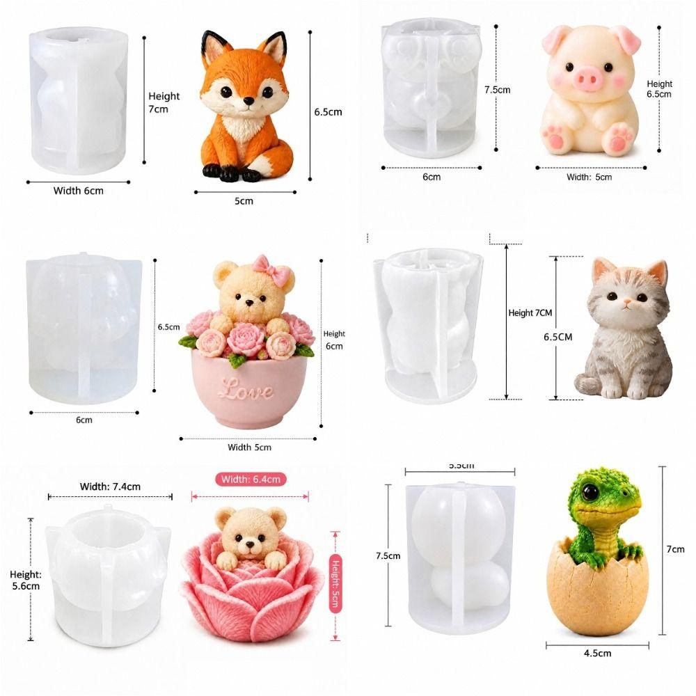 Cute Animal Silicone Candle Molds Fox Cat Bear Pig Dinosaur DIY Candle Molds  Handmade