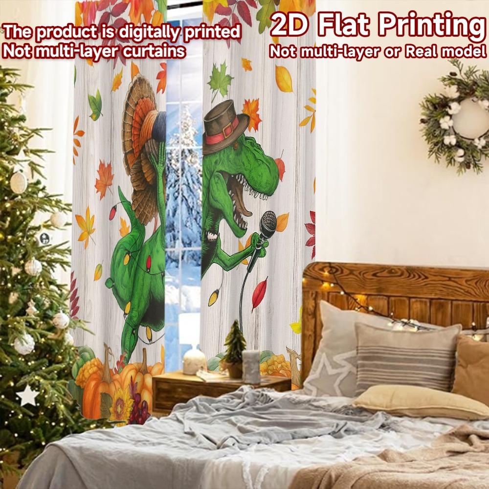 2 Stück, 2D-FLACHDRUCK Vorhänge (Ohne Stange) DinoJam Thanksgiving Feiertag Halloween Weihnachten Bedruckte Vorhänge Halbtransparent