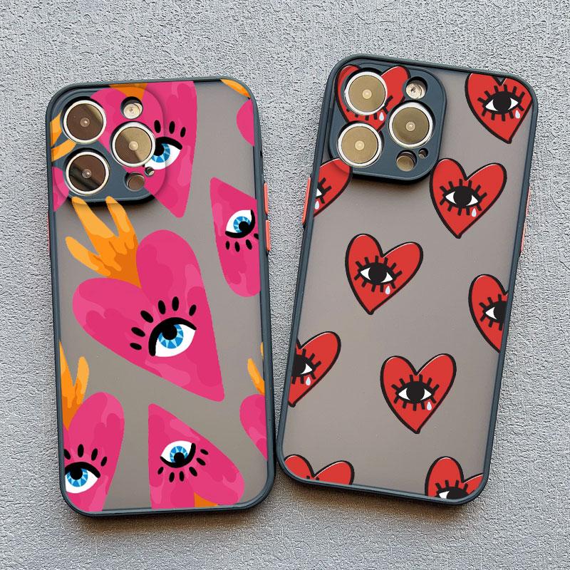 Fashion Lucky Love Heart Evil Eye Print Phone Case for IPhone 16 11 12 13 14 Pro Max Mini 15 14 7 8 Plus SE2 X XR XS Back Covers