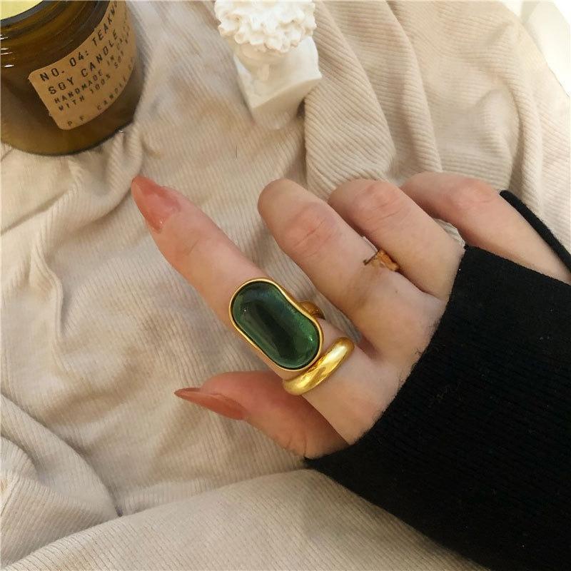 Ring Female Niche Design Vintage Old Index Finger Ring Light Luxury Antique Style Personalized Finger Adjustable Size Art Deco Geometric Ring