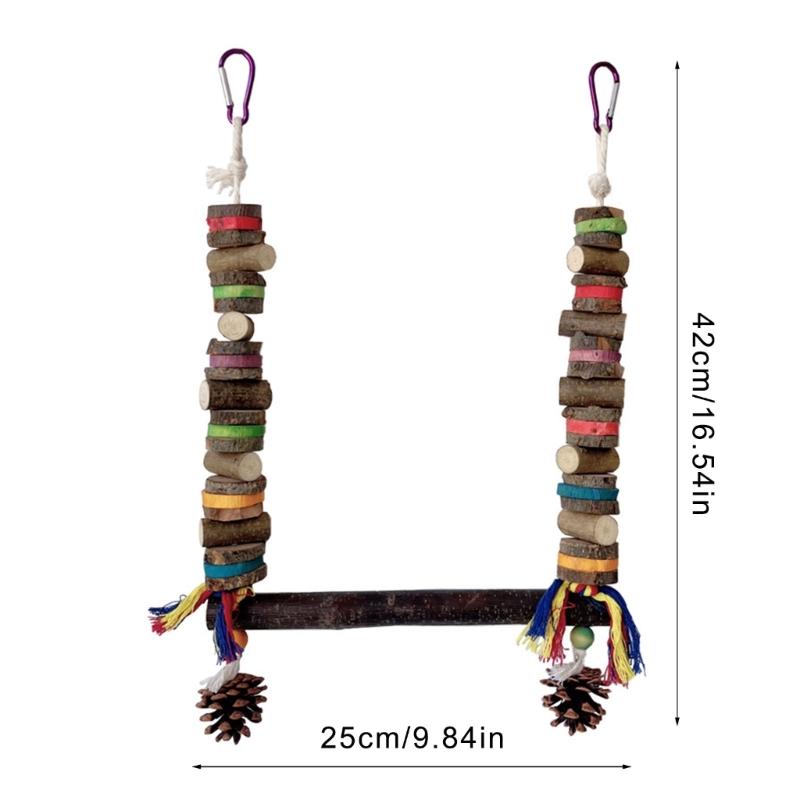 Papageienkäfig Spielzeug Naturholz Kauschaukel Bunter Vogelblock mit Tannenzapfen Für Kleine bis Große Papageien Unterhaltung