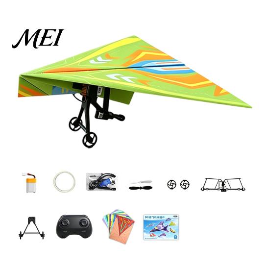 Indoor Outdoor Aircraft Toy Remote Control Paper Airplane Kit, with Gyro Stabilizer, Dual Propellers, DIY Electric 2.4G Glider RC Plane Set,