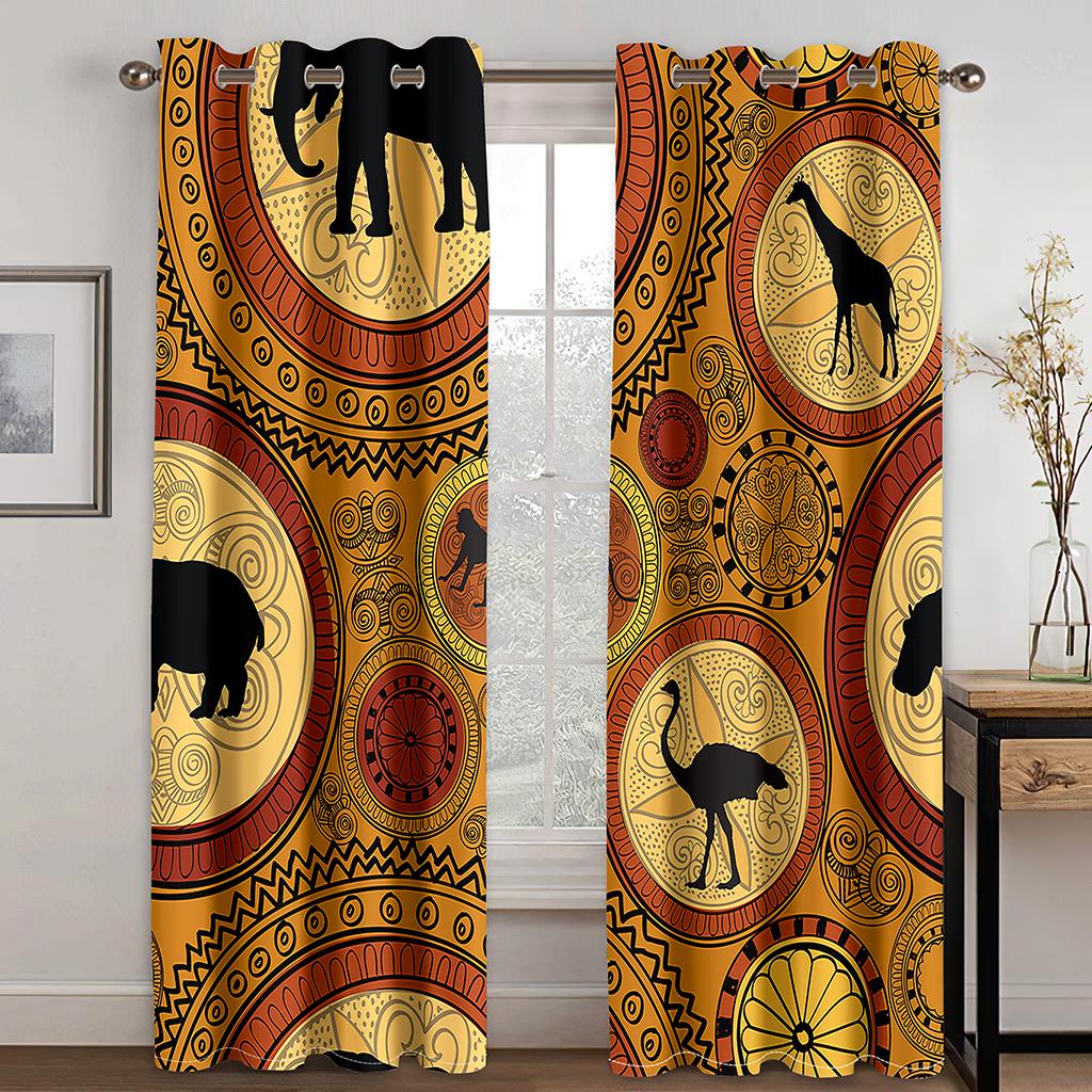 2 Stück Afrikanisches Muster Ethnisch Antik Vorhang Bunt Stammesgeschichte Druck Stangentaschenvorhänge Halbverdunkelungsvorhänge Für Schlafzimmer