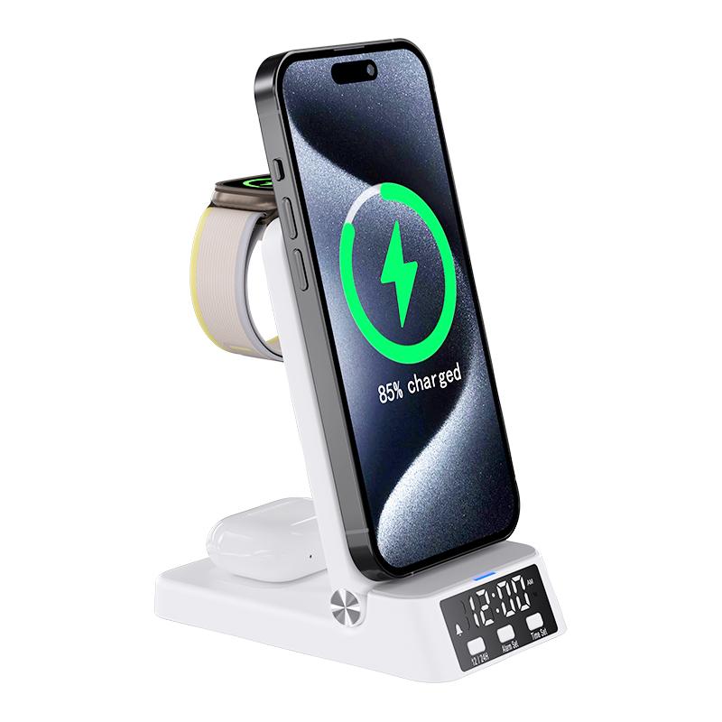 4-In-1 Charging Stand with Clock 15W Fast Magnetic Wireless Charging Station Compatible with Celsius Folding Phone Charging Holder
