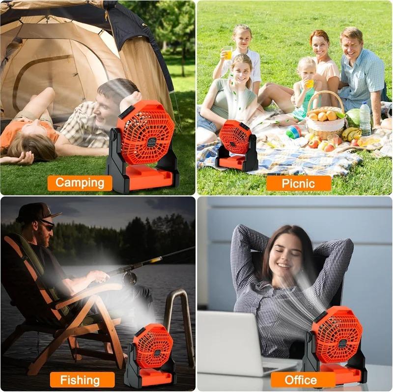 Usb Rechargeable Camping Fan With Light Hook - Portable Outdoor Tent Fan, Personal Desk Fan For Travel, Home, Emergency Use