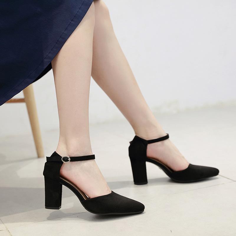 Single shoes women's medium heel thick heel new high heel pointed versatile one-button lady shoes