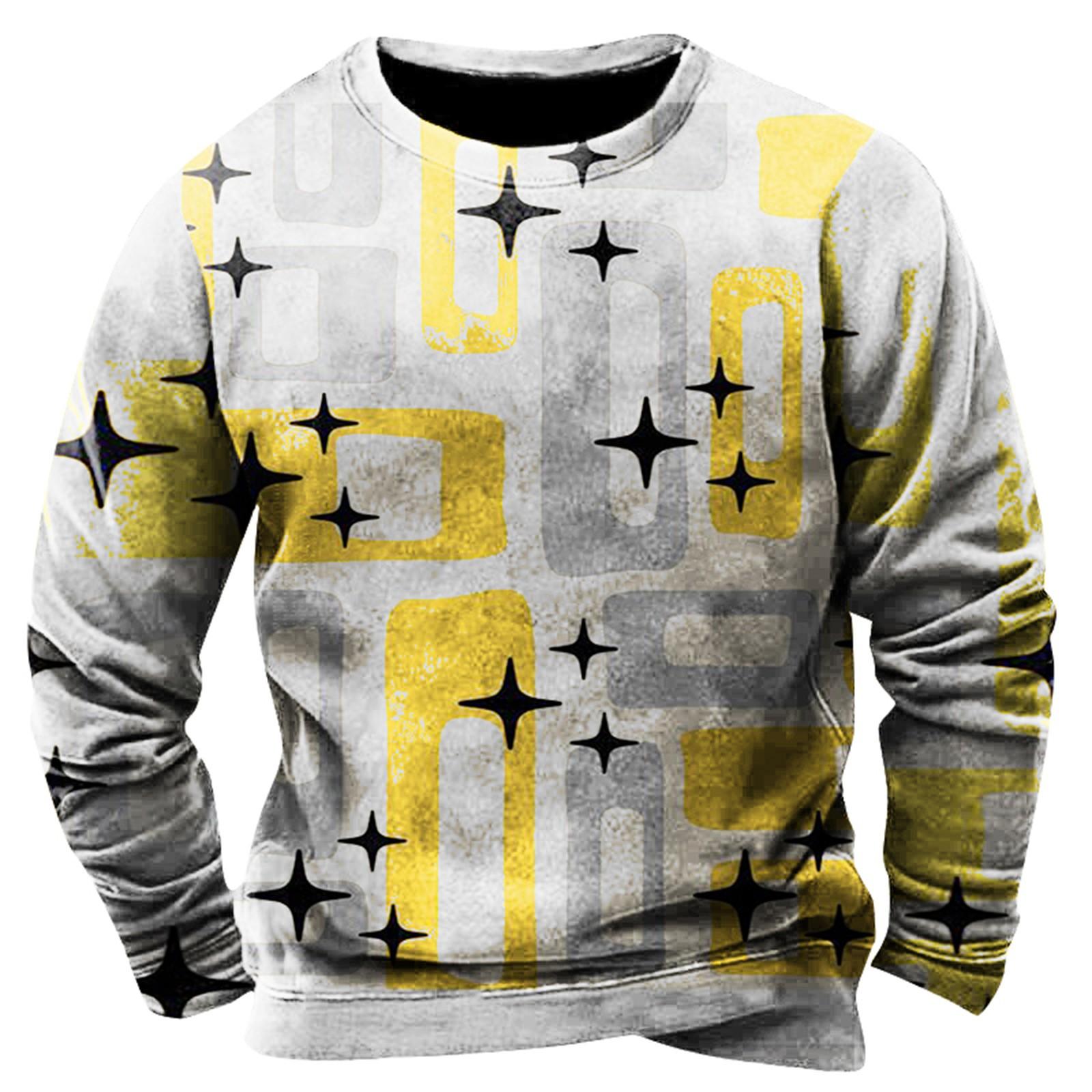 Salted Chicken Heren sweatshirt met print, buiten, etnisch bedrukt, losse lange mouwen M geel