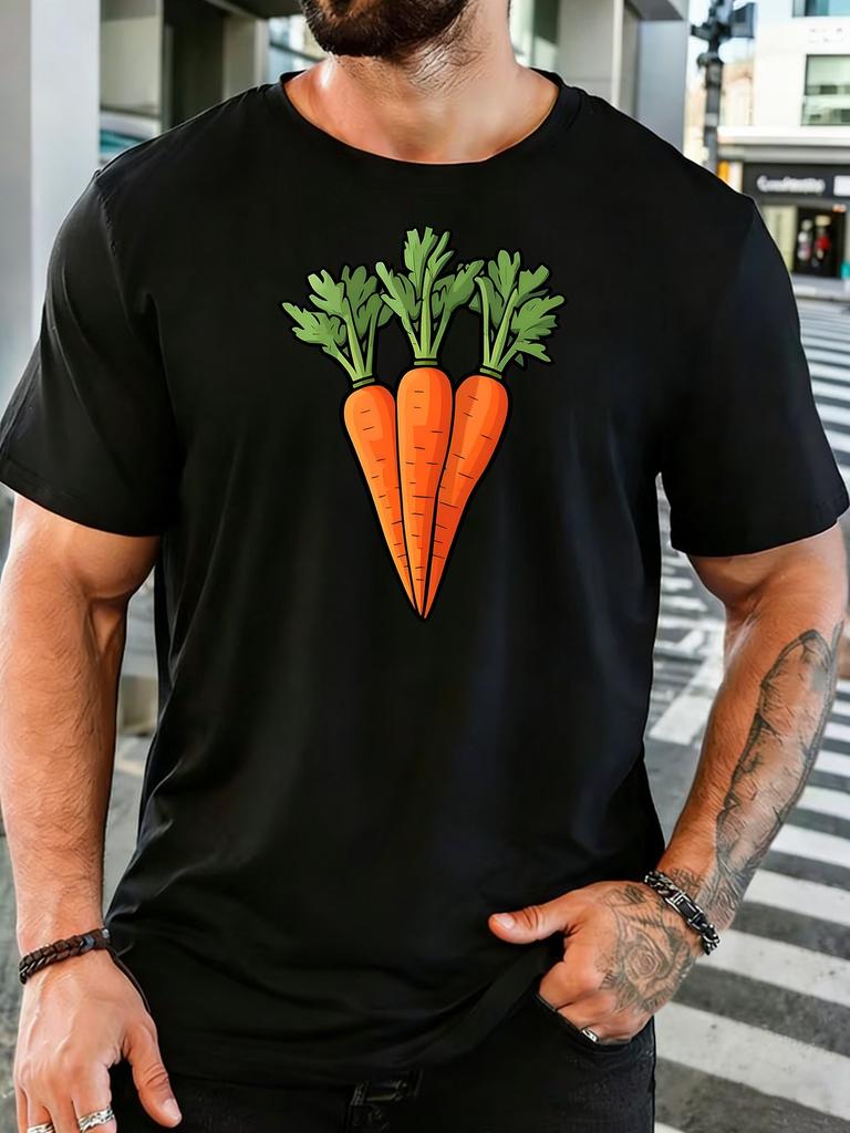 Unisex Crew Neck Tee Fresh Cartoon Three Carrots Vegetable Print Short Sleeve Top Summer Daily Outdoor Loose Soft Casual Basic Wear