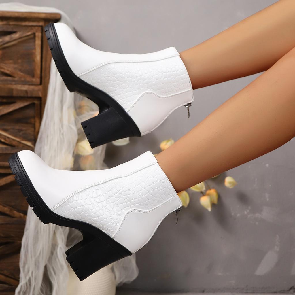 Fashion Thick Heel Ankle Boots  2025 Winter Women's Sandals Comfortable Elegant Footwear Round Toe Rear Zipper Boots for Women
