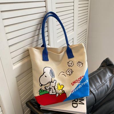 Large Cartoon Print Canvas Tote – Colorful, Cute, Versatile Handbag for Women