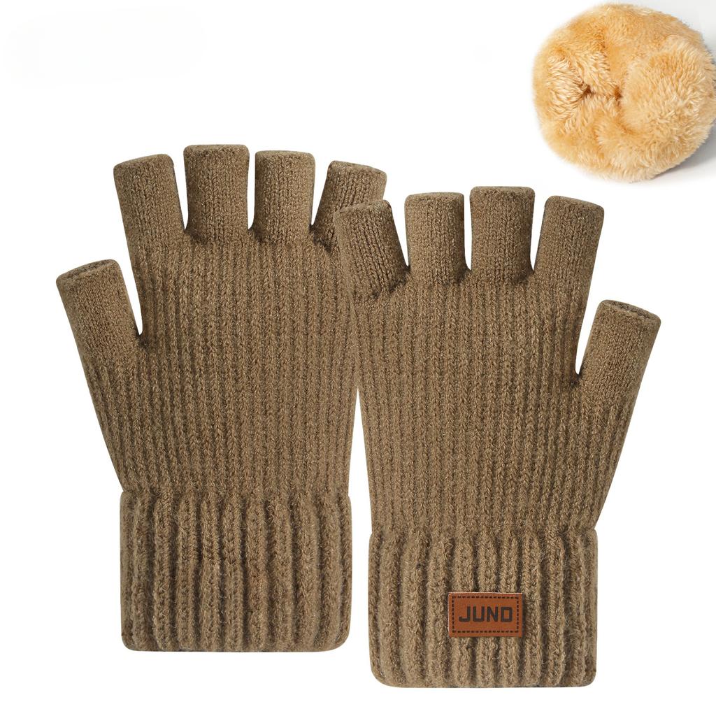 Thickened Half Finger Gloves In Autumn and Winter Plus Velvet Knitted Cold and Warm Half Part Writing Yarn Leaking Finger Gloves