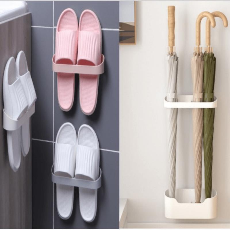 Set of 1/2Pcs No-Drill Wall-Mounted Umbrella Holders with Drip Tray: Contemporary Long-Handle And Folding Umbrella Storage Rack