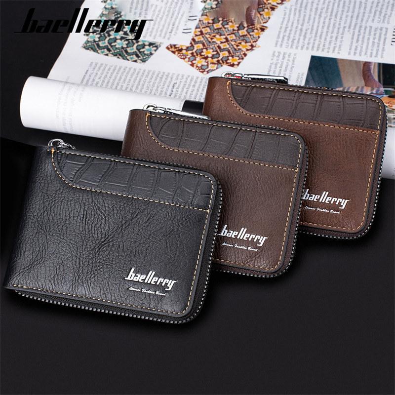 Suport pentru carduri cu protecție RFID Baellerry pentru bărbați, cu design vintage, cu fermoar artificial, genți pentru bani