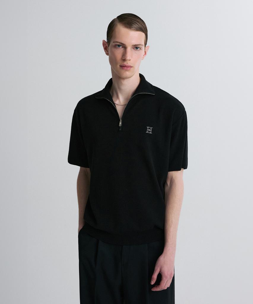 Liimaen Quarter-Zip Knit Polo Shirt Black