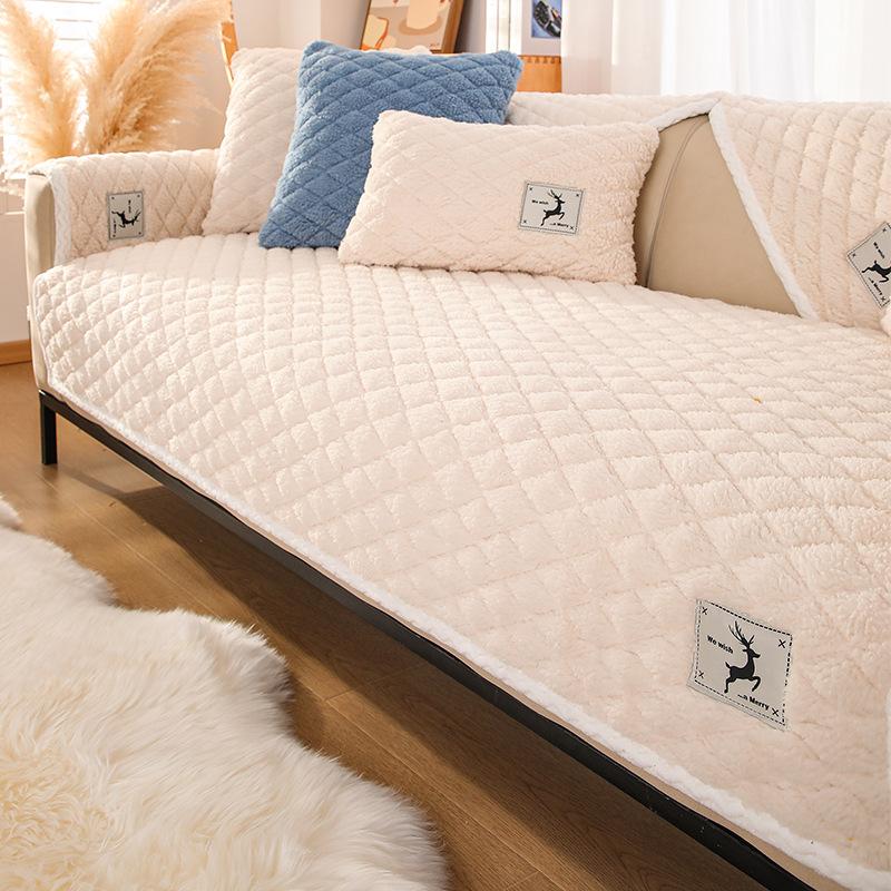 Sofa Cushion Winter Antislip Nordic Simple Plush Cushion High-Grade Fleece-Lined Thickened Real Leather Sofa Cover Cover Towel