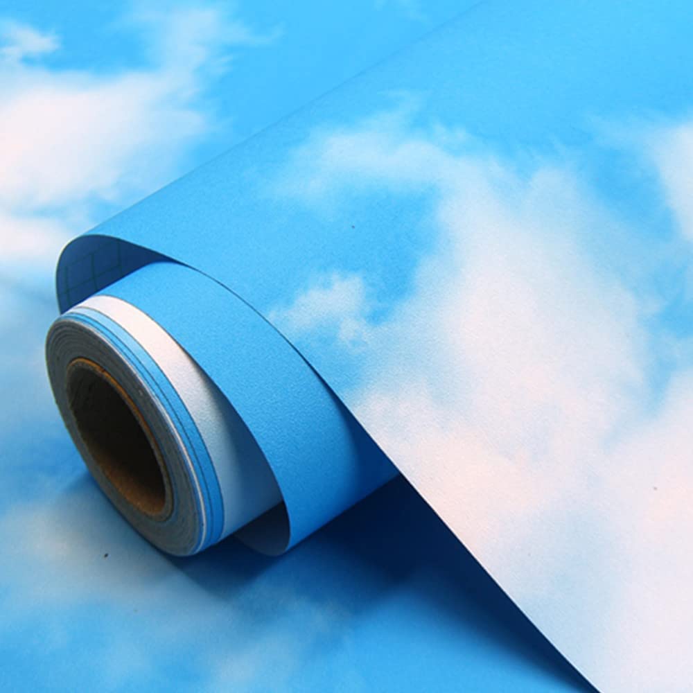 Xering TOKUGAWAMIKA Seal Kitchen Reupholstery Wallpaper Sky and White 60cmx5m Stylish Cloth DIY Renovation Removable Washroom Repair Accent Toilet