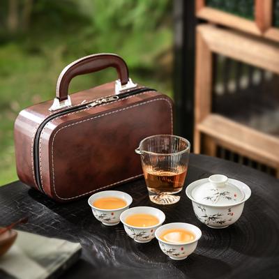 Portable Travel Tea Set Ceramic Teapot Cover Bowl Outdoor Camping Suet Jade Teacup Gift