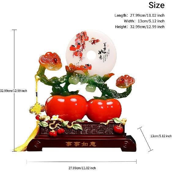 Aris & Juno 14.29'' Double Persimmon Ruyi Statue with Peace Buckle, Auspicious Feng Shui Decor for Entryway, Living Room, Study & Office,