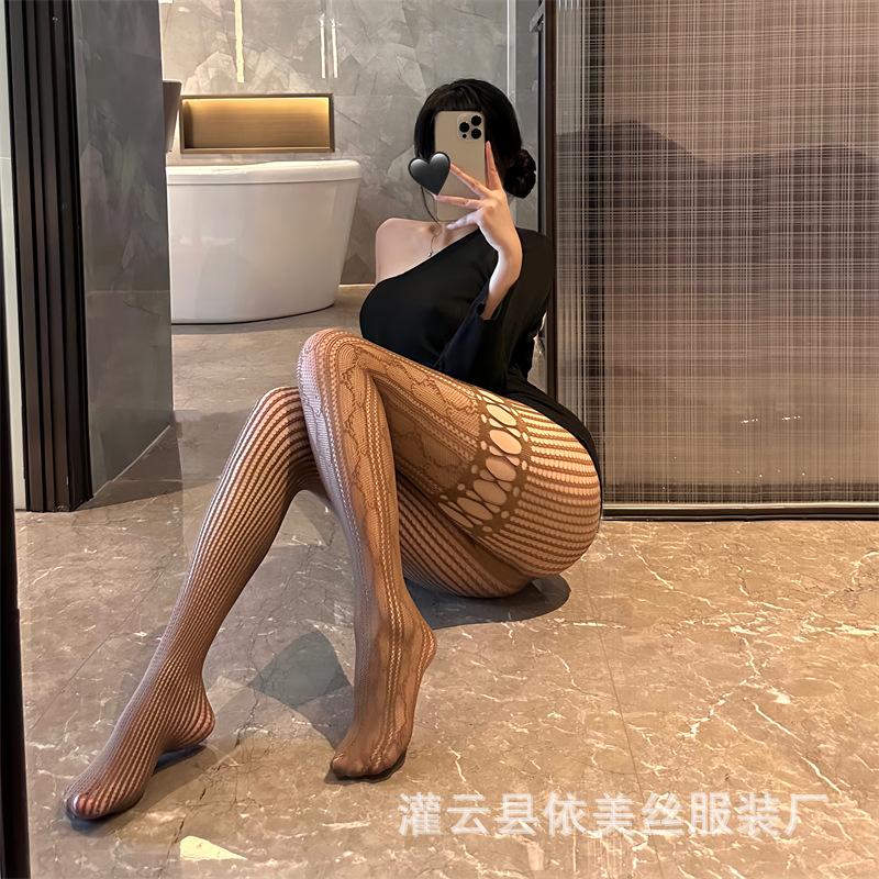 Sex Stockings Lace Gray American Hollow Mesh Socks Ab Pantyhose Women's Spring and Autumn Thin Black Silk