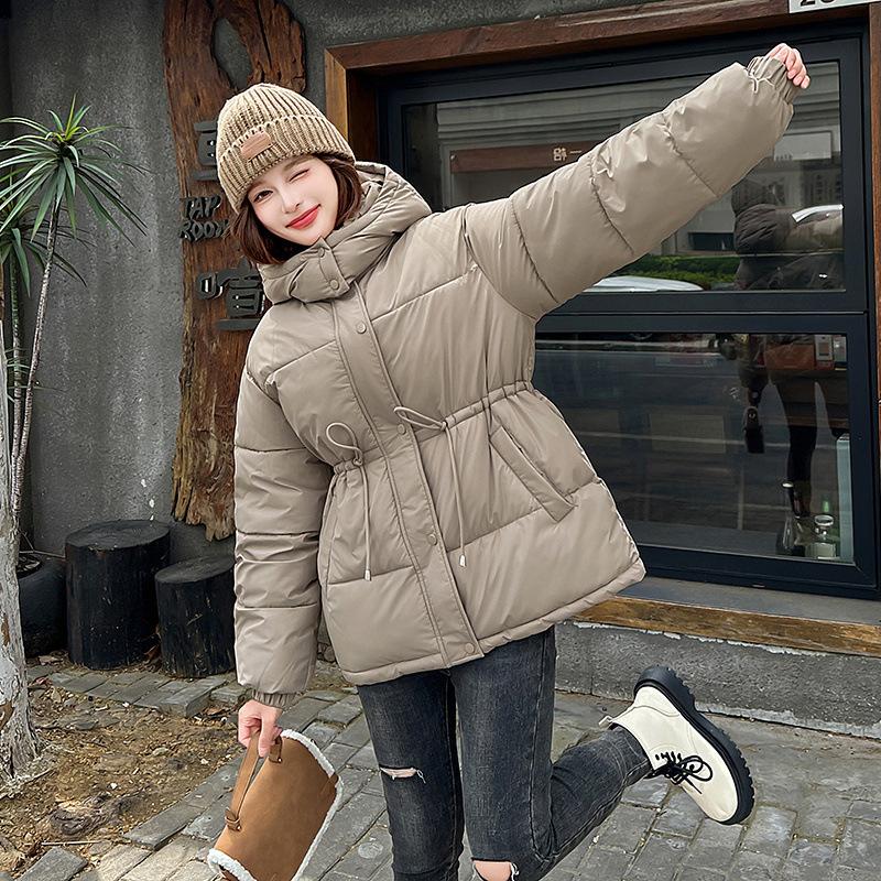 Casual down cotton clothes warm medium and long hooded waist drawstring jacket women's cotton-padded jacket