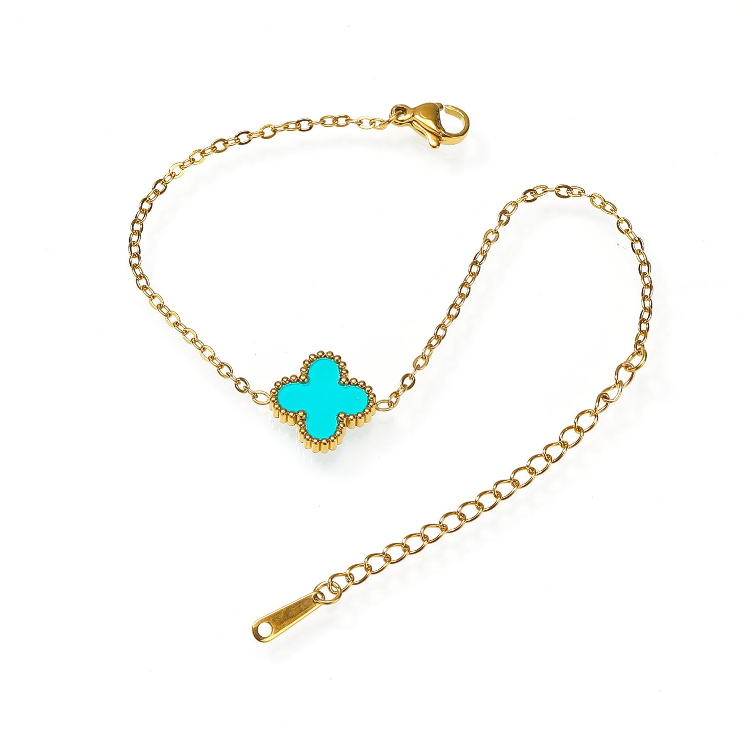 

Титановый стальной двухсторонний перламутровый браслет Lucky Four Leaf Clover, женские нишевые благородные модные украшения для рук