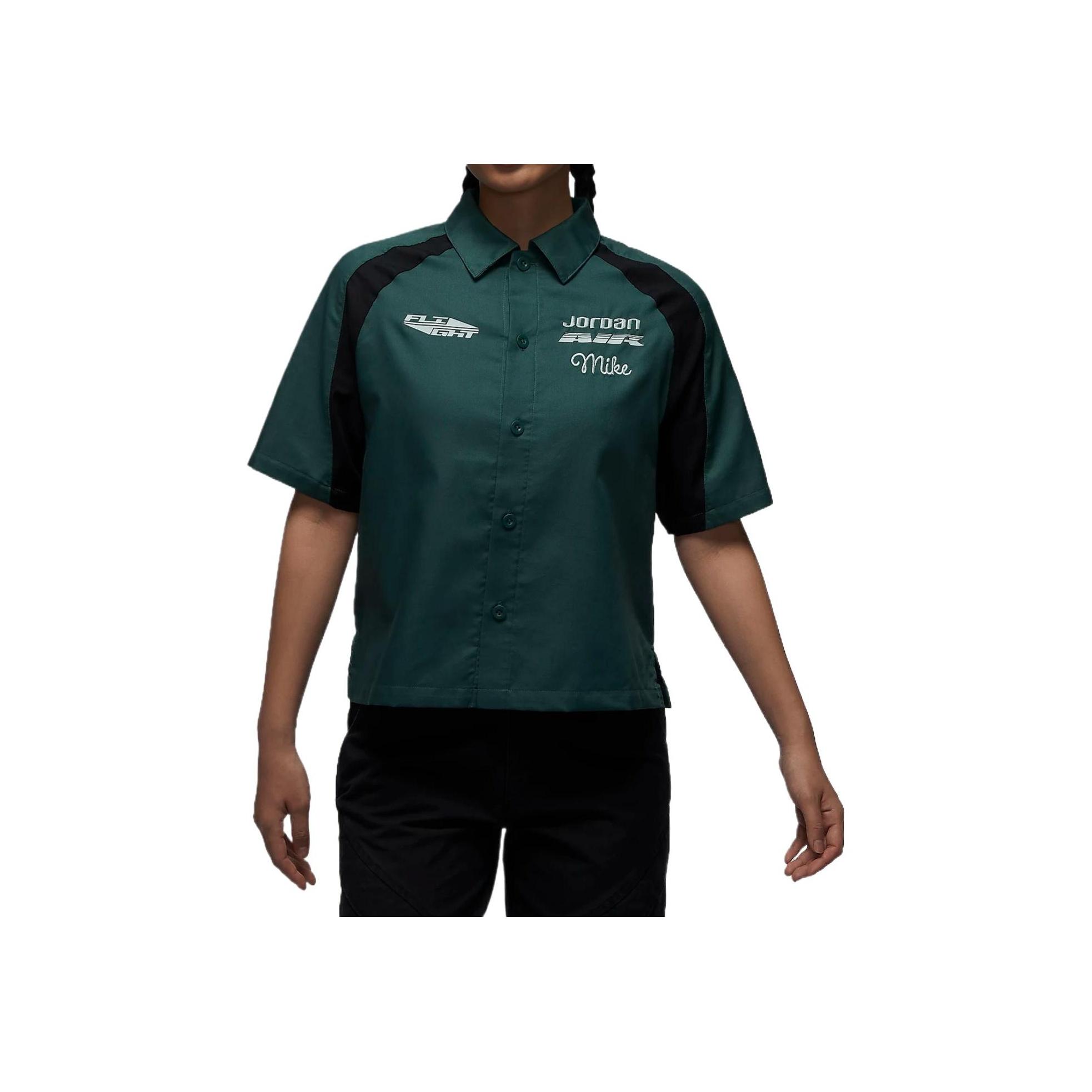 Nike Logo Embroidered Outdoor Casual Sports Button Short Sleeve Shirt Women shirts Green FV7093-366 XL