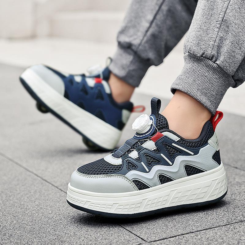 Boys' Runaway Shoes 2025 New Summer Children's Pulley Sports Shoes Double-wheel Mesh Breathable Fashion Four-walk Shoes