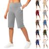 Capris Atléticos Femininos de Cintura Alta com Bolso Calças de Yoga Elásticas Comprimento até o Joelho Meias-Calças de Treino Parte de Baixo Casual para Fitness Esportes Academia Corrida