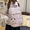 Color Solid Simple Letter Pattern Student Backpack With Decoration Pendant
