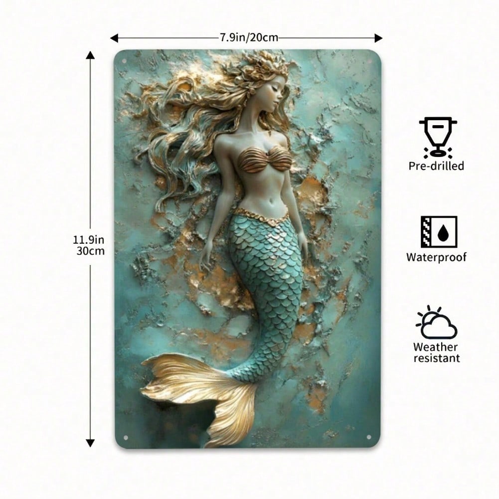 

Mystical Mermaid Metal Wall Art 3D Sculpture Ocean Nautical Decor Golden Fantasy Sea Gift 20x30 разноцветный
