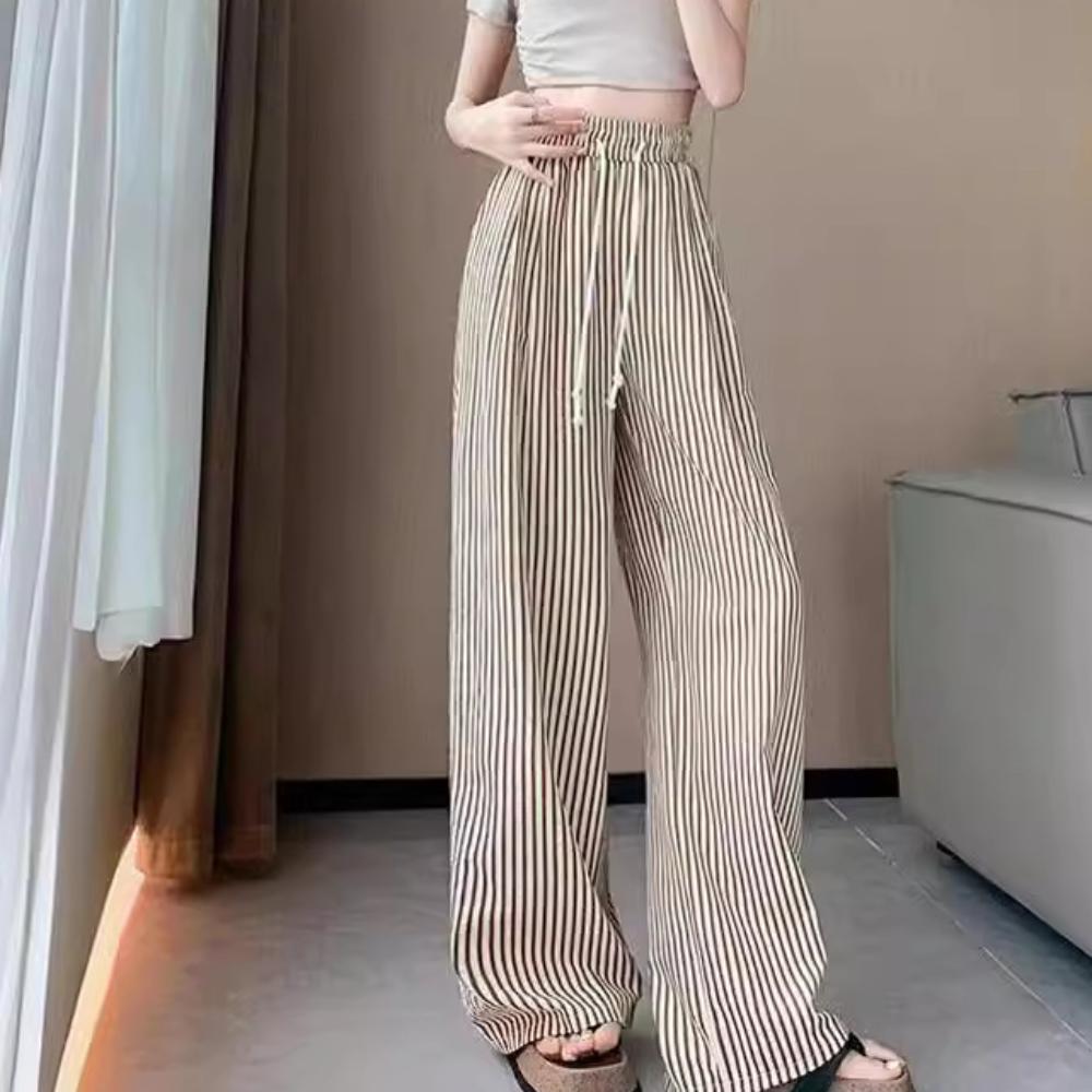 

Loose Striped Yamamoto Pants Drawstring Ice Silk Wide Leg Pants Breathable Streatwear