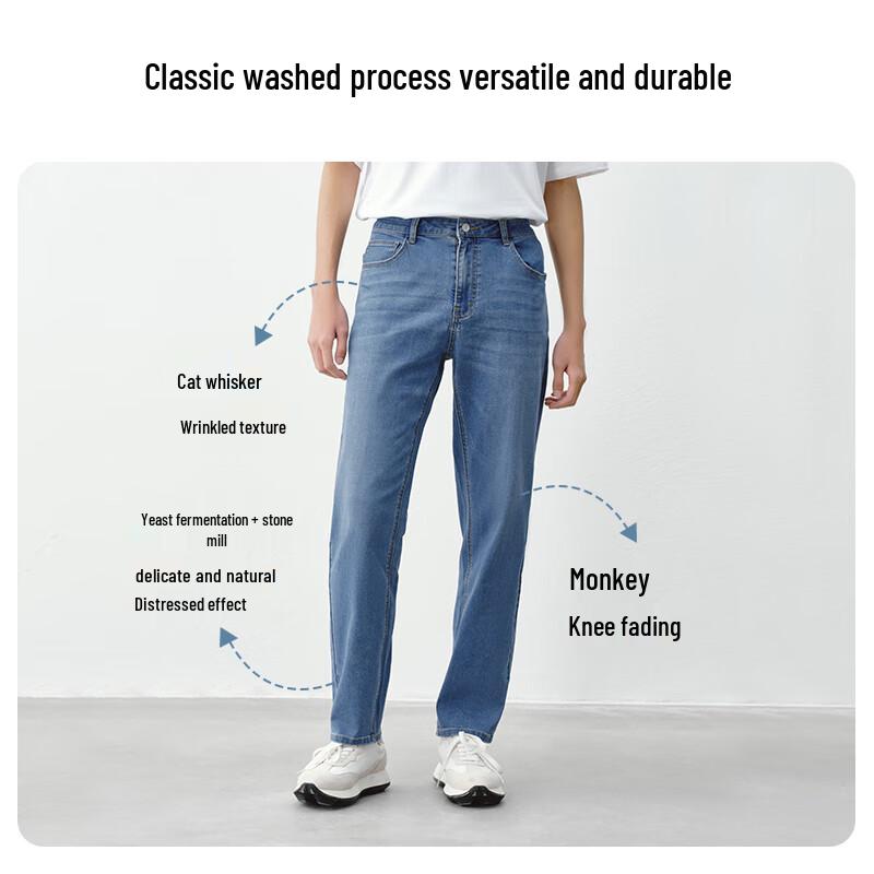 Jingdong Jingzao Men's High-Elastic Straight-Leg Jeans
