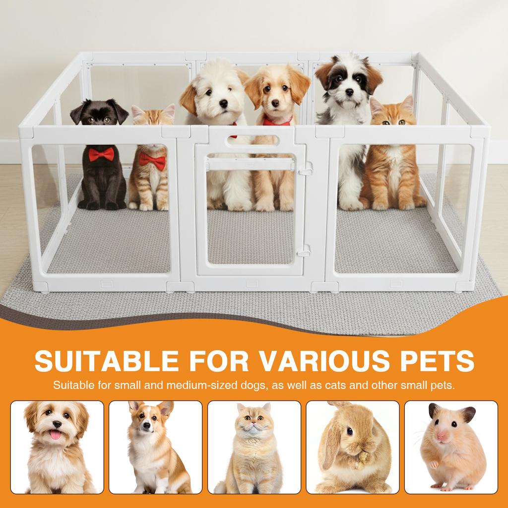 10/12pcs Clear Acrylic Plastic Pet Fence Easy Assemble Adjustable with Door Kennel Cage Enclosure Ideal for Small To Medium Dog