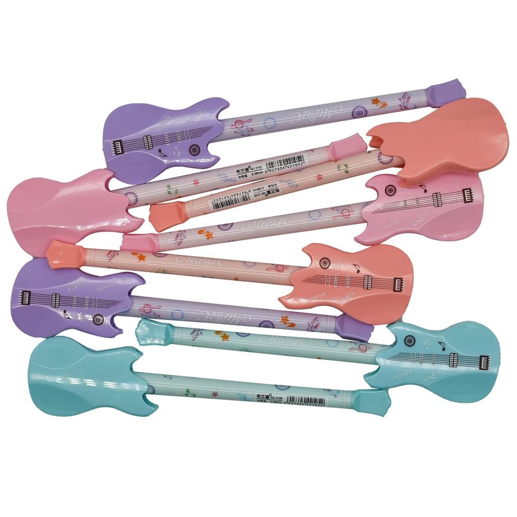 Maydahui Stylová kytarová kuličková pera Sada 8 kusů Černý inkoust Roztomilá gelová pera Hudební nástroj Barevné psací potřeby Psací pomůcka Dárek 0,5 mm