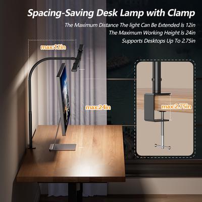16W LED Desk Lamp for Office Eye-Caring Desk Light with Stepless Dimming Adjustable Flexible Gooseneck 3 Head Foldable Desk Lamp