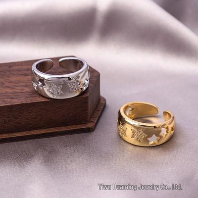 Korean Light Luxury Wide Band Cutout Index Finger Ring: Niche Vintage Jewelry with Micro-Paved Copper Open Design