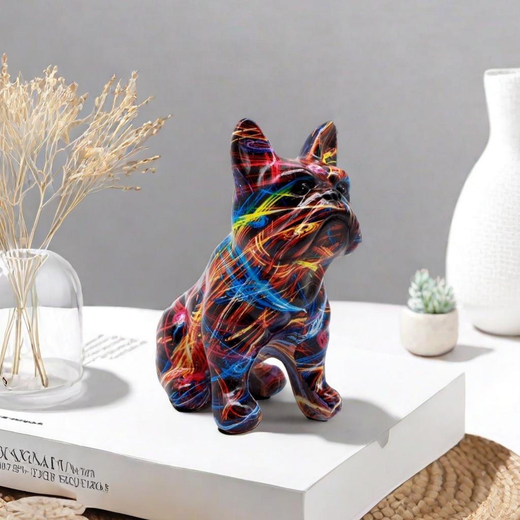 Cute French Bulldog Home Decoration, Handcrafted Resin Sculpture for Desk and Shelf Display