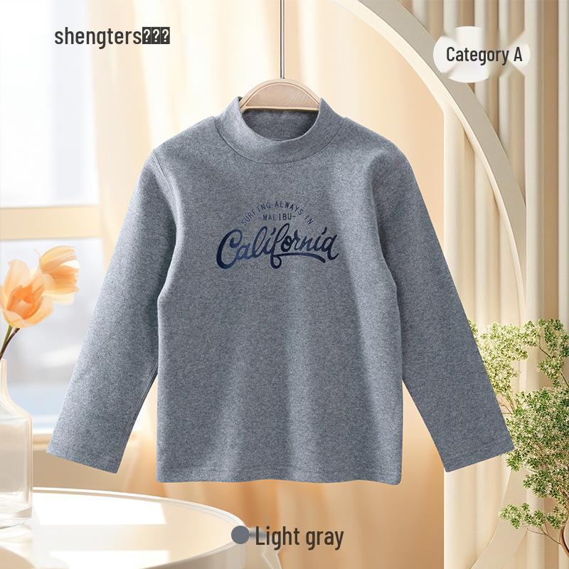 

Детская футболка с длинным рукавом из чистого хлопка Shengte Shi для мальчиков и девочек - Тонкая, с полувысоким воротником, Идеальна для весны и осени. 110cm
