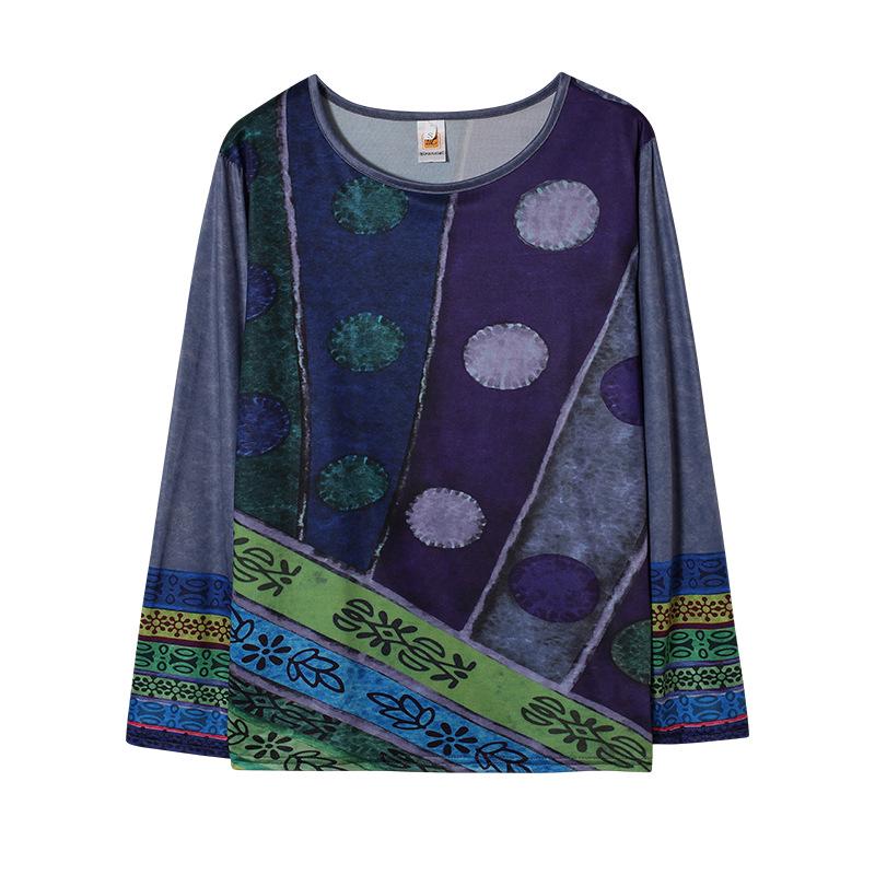 2024 Ethnic Style Women's Plus Size Loose Long Sleeve Print T-shirt Hoodie