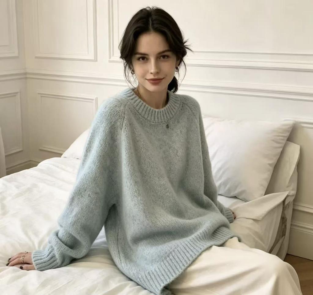 Lazy Wind Large Size Pullover Sweater Women's Autumn and Winter New Versatile Soft Waxy Thick Version Wool Blended Pullover