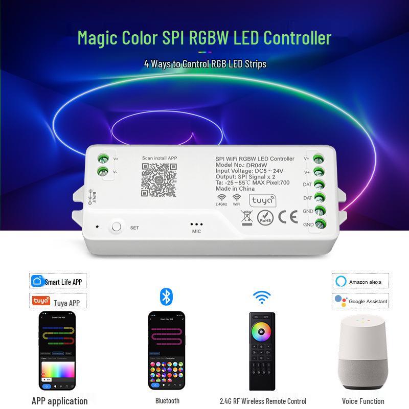 SPI Graffiti WiFi+Bluetooth Dual-Mode LED Light Strip Controller with 2.4G Remote (DR04W)