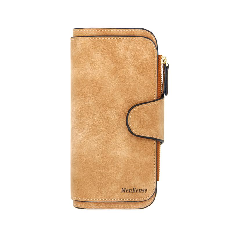 Portofel Triplu Mat pentru Femei în Stil Coreean cu Închidere cu Capsă și Suport pentru Carduri de Mare Capacitate