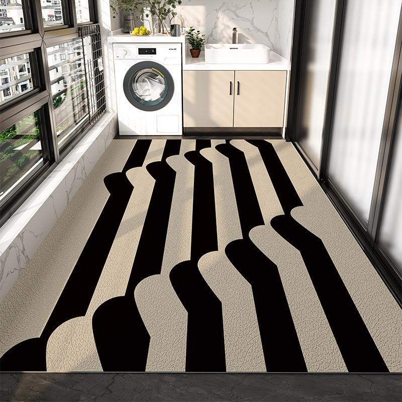 PVC Balcony Rug Waterproof Non-slip Leather Floor Mat Long Strip Large Area Carpet Black White Modern Art Style Decorative Rugs