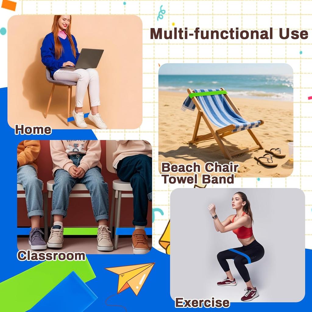 4PCS Chair Bands for Fidgety Feet - Colorful Classroom Must Haves, Chair Bands for ADHD Sensory ADD Autism, Kick Band for Classroom, Flexible Band